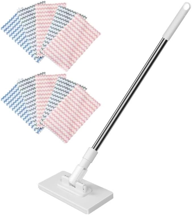 Snap Grip Mini Mop Zero Touch No Wash Lazy Mop Disposable Clip Mopstick for Wet/Dry Floors Tile Hardwood Corners(1xmop+10xcloth)