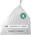 simplehuman Code X 200 Count Genuine Custom Fit Liners Drawstring Trash Bags 30 Liter / 8 Gallon White