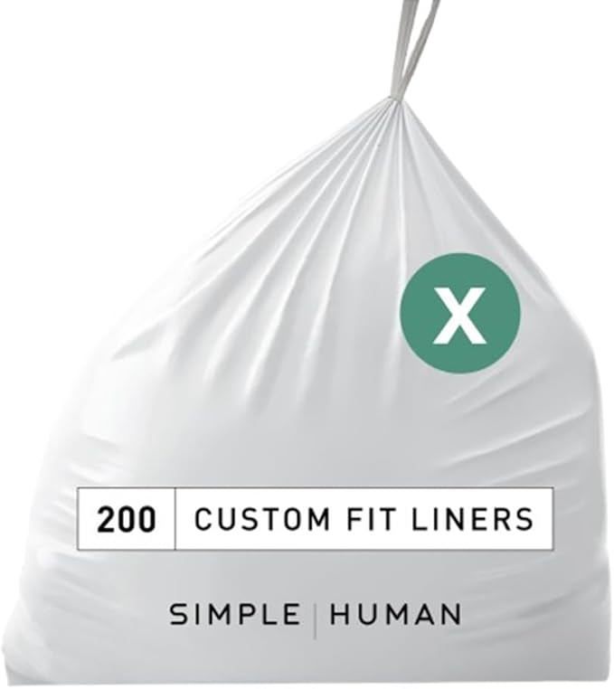 simplehuman Code X 200 Count Genuine Custom Fit Liners Drawstring Trash Bags 30 Liter / 8 Gallon White