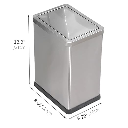2.6 Gallon Small Office Bathroom Trash Can with Swing LidLiving Room Bedroom Garbage can Wastebasket binMetal Decor Trash Can(Stainless Steel)