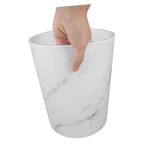 PRETYZOOM Marble Pattern Waste Basket Large Capacity Plastic Kitchen Trash Can for Bathroom Home