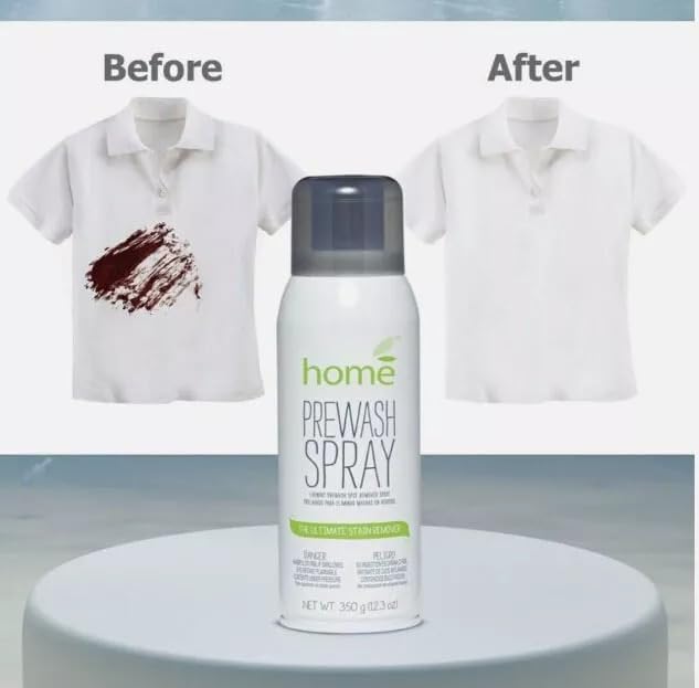 Laundry Prewash Spray Aerosol 12.3 OzPowerful Ultimate Tough Stain Remover for Favorite Color-Fast Fabric &amp White Shirts/Clothes w/o Scrub/SoakGet Rid of Grease/Ink/More w. Right Amount Controll