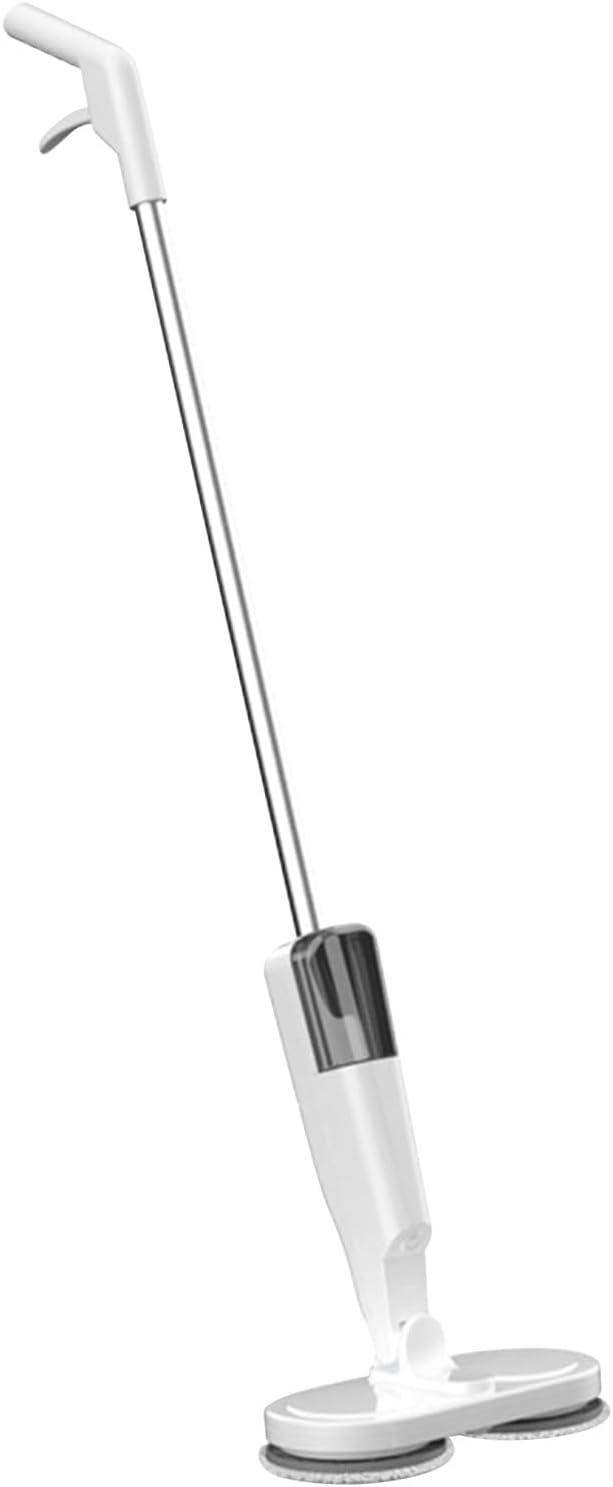 Electric Mop Cordless Rechargeable with Water Sprayer Lightweight 3.4lb 44” Floor Cleaner - Quiet Operation Adjustable Rod &amp 180° Rotating Head for Hardwood Tile Marble Flo (White)