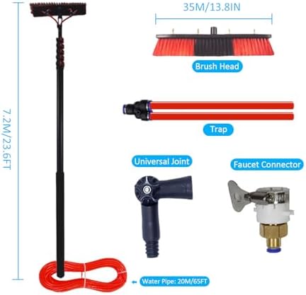 Glass Cleaning Brush Home Water Fed Telescopic Pole Kit Solar Panel Brush Rotating for Photovoltaic PanelTelescopic Window Cleaning Pole Kit - Extendable Water Fed Brush for Solar Panel &amp P