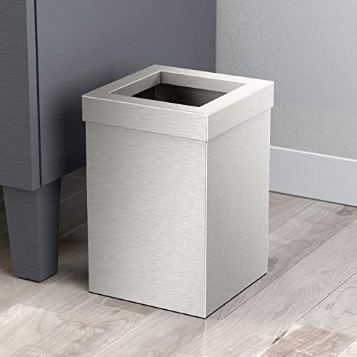 Gatco Small Bathroom Trash Can With Lid Square 3 Gallon Stainless Steel Wastebasket Under Sink Satin Nickel For Bathroom Bedroom Office (1914)