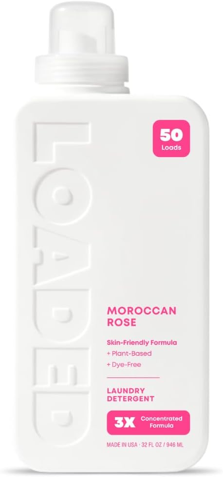 Loaded Laundry Detergent Luxury Cologne Scented | 50 Loads | Rose Petals &amp Peony | Skin-Friendly &amp Plant-Based | Made in USA | 32 oz