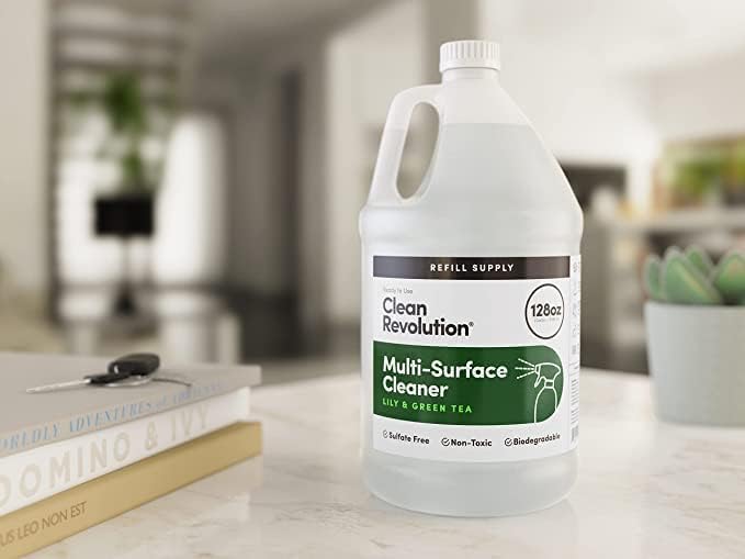 Clean Revolution Multi Surface Cleaner Refill Supply Non-Toxic Eco-Friendly &amp Plant-Based Ready to Use Lily &amp Green Tea 128 Fl Oz (Pack of 4)