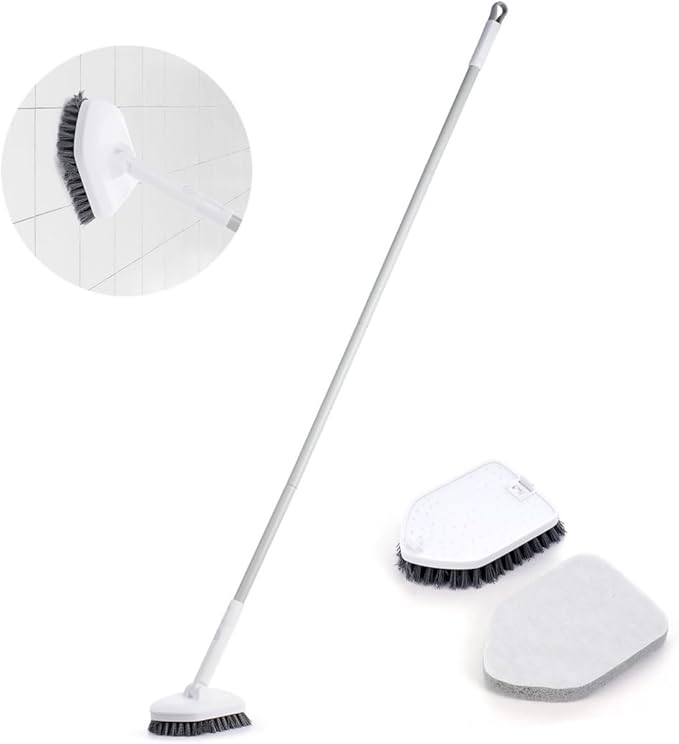 Extendable 2-in-1 Tub and Tile Cleaner Rotating Scrubber Brush for Bathroom and Home Cleaning