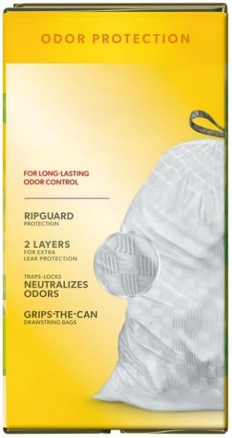 13 Gallon Tall Kitchen Trash Bags with Odor Control Heavy Duty Leak Protection Stretchable Drawstring Bags Fresh Scent Technology 2-Layer Design for Sharp Objects 80 Count