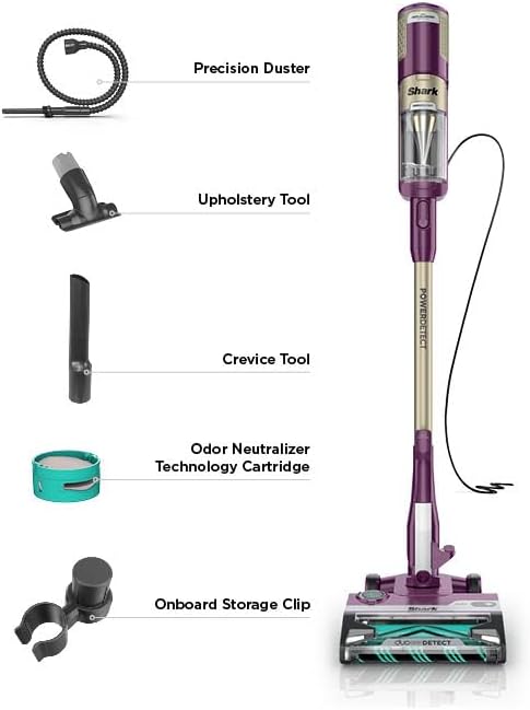 Shark POWERDETECT Ultra-Light Corded Stick Vacuum with DuoClean Technology Self-Cleaning Brushroll for No Hair Wrap Anti-Allergen Complete Seal and Odor Neutralizer Technology Purple HZ4001AMZ