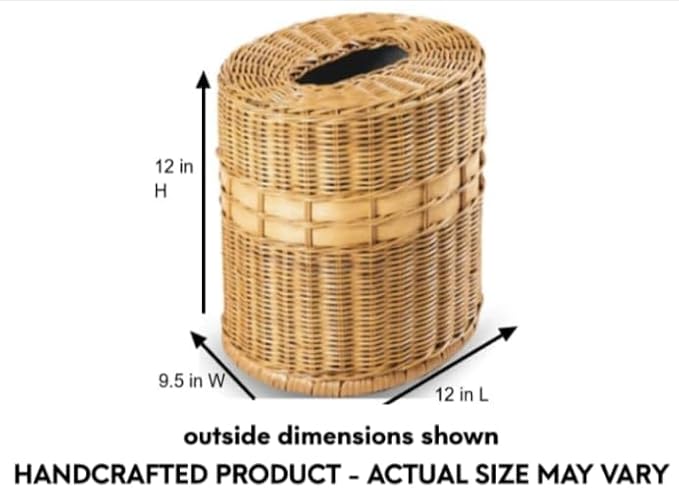 The Basket Lady Drop-in Oval Wicker Waste Basket with Removable Metal Liner Sandstone 12 L x 9.5 W x 12 H 3 Gallon Capacity