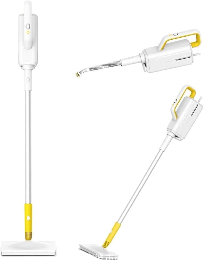 Grafken All-in-one Steam Mop and Detachable Handheld Cleaner 5 Large Brush Heads 360ml Powerful Cleaner Multifunctional Floor Steamer for Carpet Laminate Tile Car (Color : Yellow)