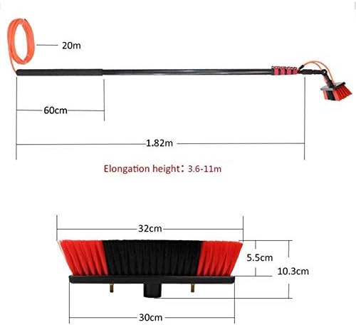 Glass Cleaning Brush Home Water Fed Telescopic Pole Kit Solar Panel Brush Rotating for Photovoltaic Panel18FT Water Fed Telescopic Brush - 3.6-11M Window Cleaning Pole for Solar Panels Truc