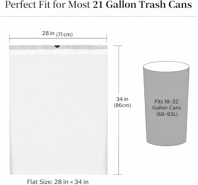 21 Gallon Drawstring Trash Bags 100 Count Extra Strong Drawstring Kitchen Garbage Bags Fit for 80 Liter / 21.1 Gal Tear-Resistant Unscented Household Liners 1.2 Mil Large Trash Bags