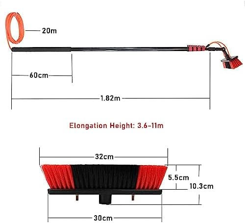Telescopic Glass Cleaning Brush3-12m Window Poles 40FT Adjustable Window Poles Window Brush Equipment Cleaning Photovoltaic and Solar Panels 5m Pole 35cm Brush Head