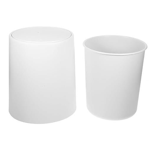PRETYZOOM Press Trash Can with Lid White Wastebasket for Home Office and Bedroom Versatile Trash Container for Easy Waste Disposal