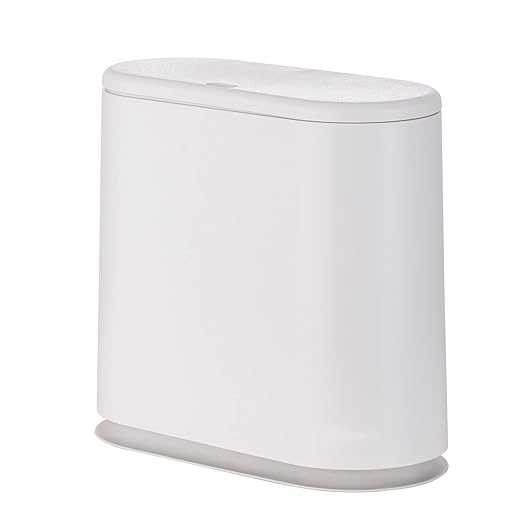 12L White Slim Bathroom Trash Can with Press Top Lid3.17 Gallon Pet/Dog Proof Kitchen Trash CanThin Garbage CanCovered WastebasketNarrow Small Plastic Trashcan for Craft RoomBedroomOfficeDorm