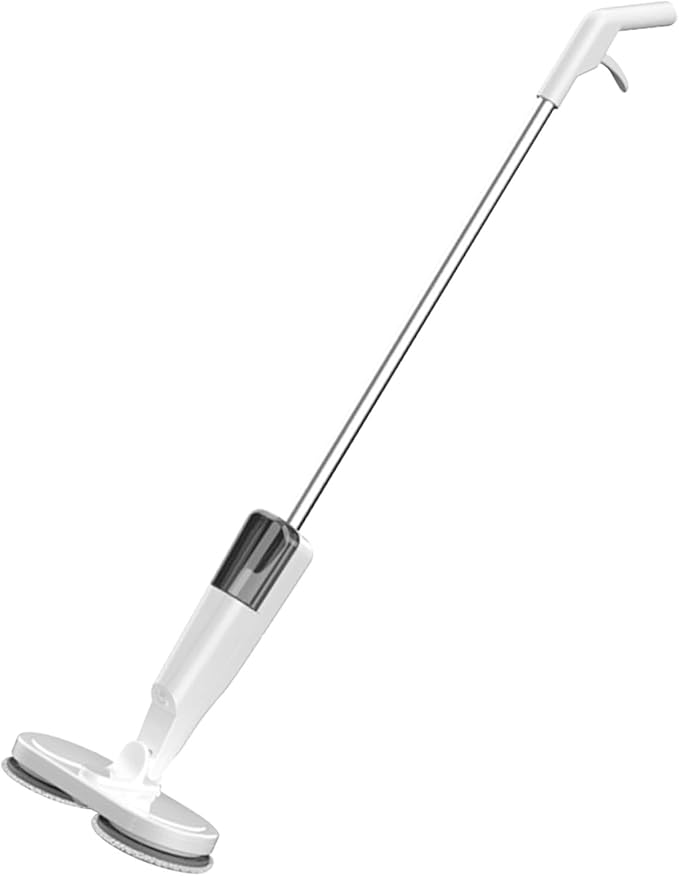 Electric Mop Cordless Rechargeable with Water Sprayer Lightweight 3.4lb 44” Floor Cleaner - Quiet Operation Adjustable Rod &amp 180° Rotating Head for Hardwood Tile Marble Flo (White)