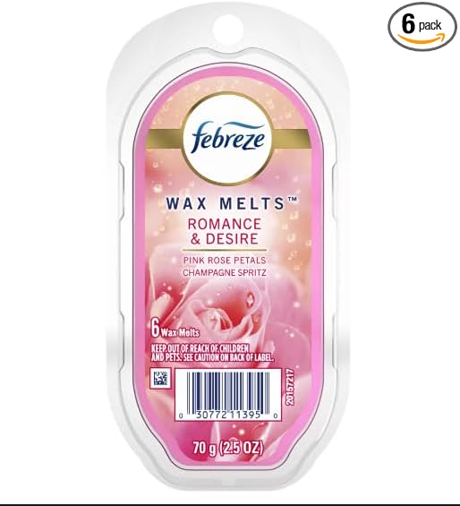 6 PACK Febreeze Wax Melts Romance &amp Desire Pink Rose Petals &amp Champagne Spritz Scent 6 Cubes 2.5 oz each
