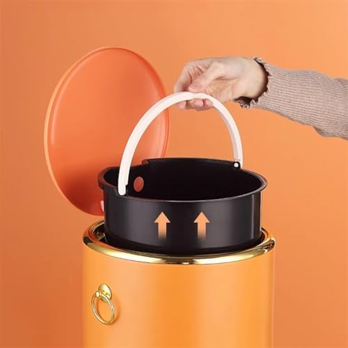 Trash Cans Wastebasket Round Stainless Steel Trash Can with Lid Soft-Close Pedal Trash Can with Side Handle Removable Liner for Living Room Bedroom Bathroom