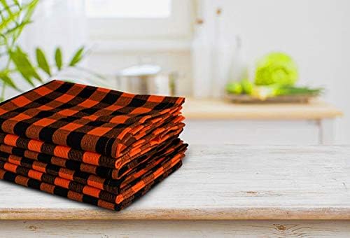 Urban Villa Halloween Kitchen Towels Set of 6 Dish Towels Size 20''x30'' Buffalo Checks Orange/Black 100% Cotton Highly Absorbent Quick Drying Dish Cloths &amp Dish Towels with Hanging Loop Tea Towel
