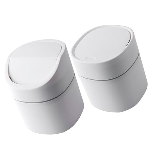 Cabilock 2pcs Mini Desktop Trash Can Lid Sturdy Plastic Countertop Wastebasket for Kitchen Bedroom Bathroom Elegant Small Garbage Bin for Home Organization