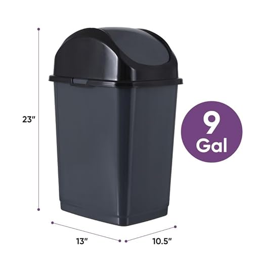 Superio Kitchen Trash Can with Swing Top Lid 9 Gallon Slim Waste Bin 37 Qt Sturdy Plastic Garbage Can Medium Recycling Bin for Office Bathroom Under Counter Dorm Bedroom (Dark Grey-2 Pack)