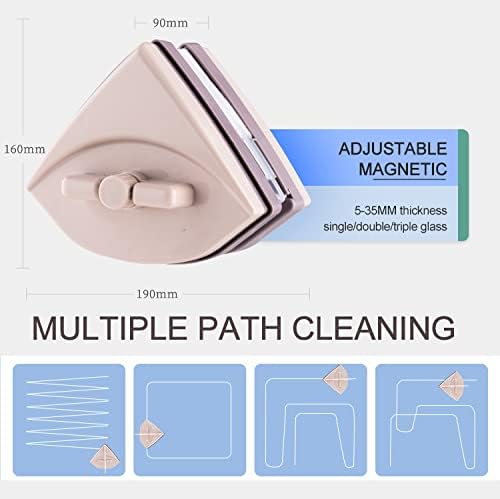 Magnetic Window Cleaner Double Sided Glass Cleaner Home Adjustable Magnet Glass Surface Wiper Brush Plastic Cleaning Tool for Glass High Windows 5-35mm Brown