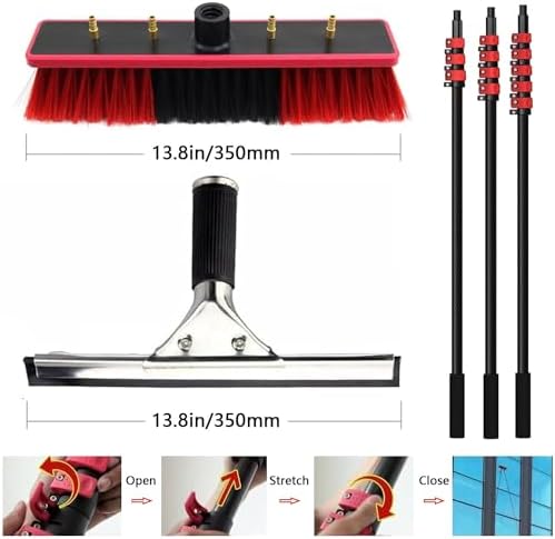 Water Fed Pole KitWindow Cleaning PoleAluminum Outdoor Window CleanerTelescopic Pole Water Fed Brushfor Window Glass/Solar Panel9m/29.5ft