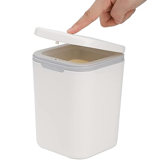 Mini Desktop Trash Can with Lid 2pcs Small Push-Button Wastebasket for Office and Home Creative White Mini Garbage Bin for Desk and Bedroom Use