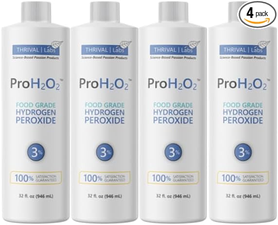 ProH2O2 3% Food Grade Hydrogen Peroxide – Natural Cleaner &amp Disinfectant – Suitable for Household Use – Ideal for Cleaning Sanitizing &amp Gargle – 32 fl oz Refill (Pack of 4)