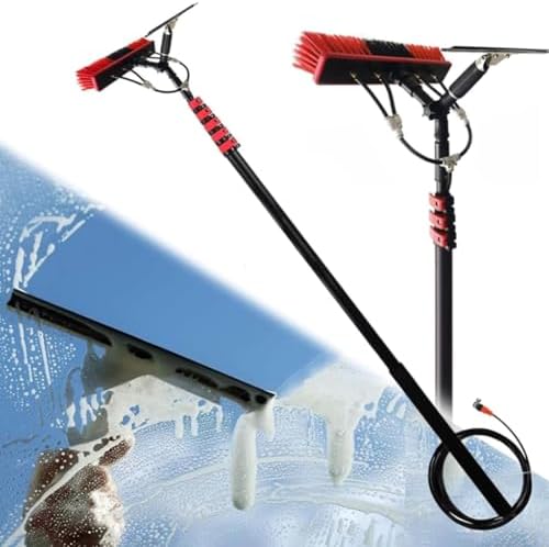 Glass Cleaning Brush Home Water Fed Telescopic Pole Kit Solar Panel Brush Rotating for Photovoltaic PanelTelescopic Window Cleaning Brush 3.6-10.8M with Soap Dispenser &amp Wiper - Ideal for S