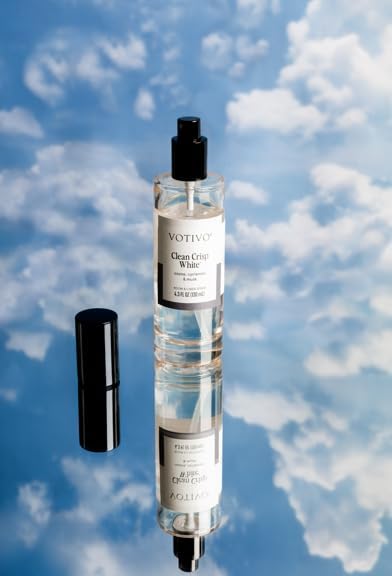 Votivo Clean Crisp White 4.3 oz Room &amp Linen Spray | Luxurious Cotton Scented Air Freshener for Linens &amp Living Areas | Premium Long Lasting Fragrance