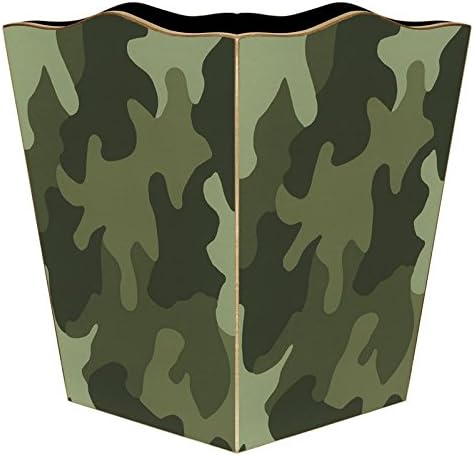 Marye-Kelley-Green Camouflage Wastepaper Basket Decoupage Wood Decorative Wastebasket for Kitchen Bathroom Bedroom Living Room Handmade Made in The USA