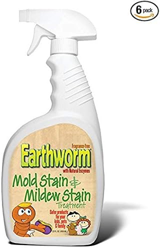 Earthworm Mold Stain and Mildew Stain Remover Spray Treatment - Natural Enzymes Safer for Family Environmentally Responsible - 22 oz (Pack of 6)