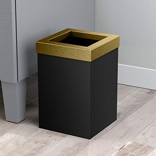 Gatco Small Bathroom Trash Can With Lid Square 3 Gallon Stainless Steel Wastebasket Under Sink Matte Black And Brushed Brass For Bathroom Bedroom Office (1934)