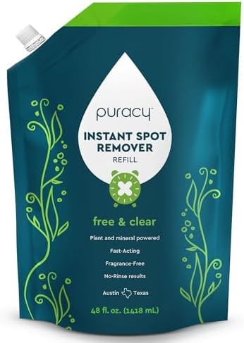 Puracy Laundry Stain Remover for Clothes Laundry - Carpet Stain Remover Carpet Spot Cleaner Couch Stain Remover - Clothes Spray Free &amp Clear - Instant Spot Remover 48 Fl Oz (Pack of 1)