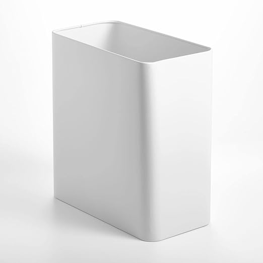 mDesign Stainless Steel Slim Rectangular Modern Metal 2.6 Gallon Trash Can Wastebasket White