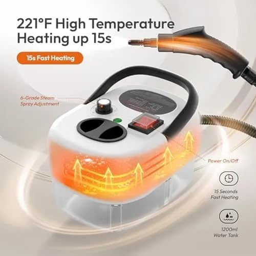 High Pressure 2500W Handheld Steam Cleaner - Portable Multi-Purpose Steamer for Car Kitchen Upholstery Grout Tile &amp Bathroom Cleaning