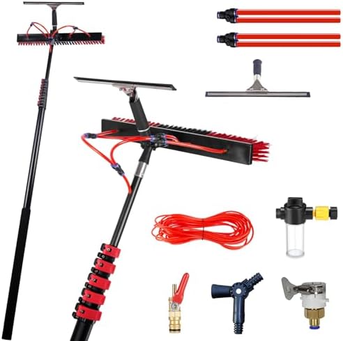 Glass Cleaning Brush Home Water Fed Telescopic Pole Kit Solar Panel Brush Rotating for Photovoltaic Panel3.6-10.8 m Water Fed Window Cleaning Pole with 180° Rotating Brush &amp Scraper &amp Soap