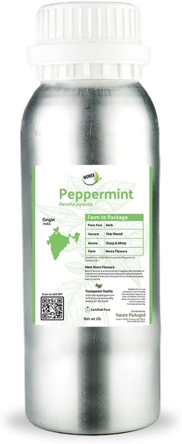 Peppermint Essential Oil - Direct from Norex Flavours India - Steam Distilled - Aceite Esencial de Menta for Aromatherapy Massage Diffuser DIY Candle and Soap Making - 2lbs