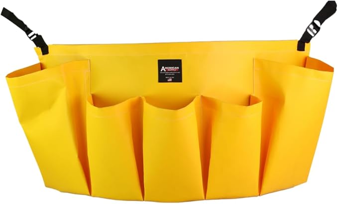 American Supply 5-Pocket Trash Can Caddy Bag – Heavy-Duty Organizer for 32-55 Gallon Round Trash Bins | Janitorial Cleaning Tool Pouch (Yellow)