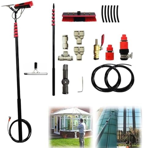 Glass Cleaning Brush Home Water Fed Telescopic Pole Kit Solar Panel Brush Rotating for Photovoltaic PanelWater Fed Pole Kit with Telescopic Pole 12-39 Feet Solar Panel Cleaning Brush with