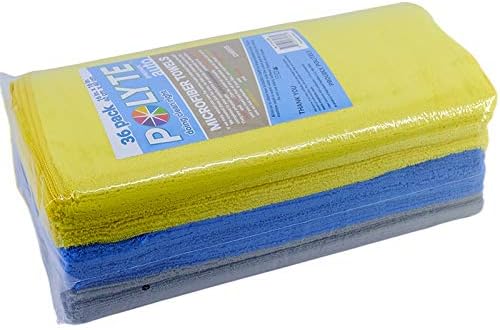 POLYTE Premium Microfiber Cleaning Towel16x16 in 36 Pack (BlueGrayYellow)
