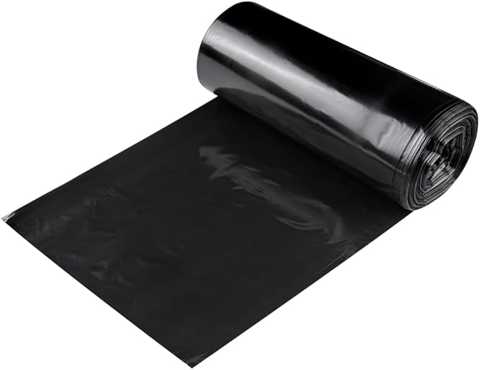 Restaurantware RW Clean 55 Gallon Trash Bags 100 Light-Duty Garbage Can Liners - Fits 55-60 Gallon Trash Cans Stretchable Black Plastic Bin Liners With Star Seal Bottom
