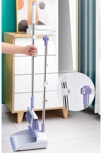 Windproof Dustpan Sweeper Set Foldable Easy to Store Standing Household with Hanging Teeth Rotatable