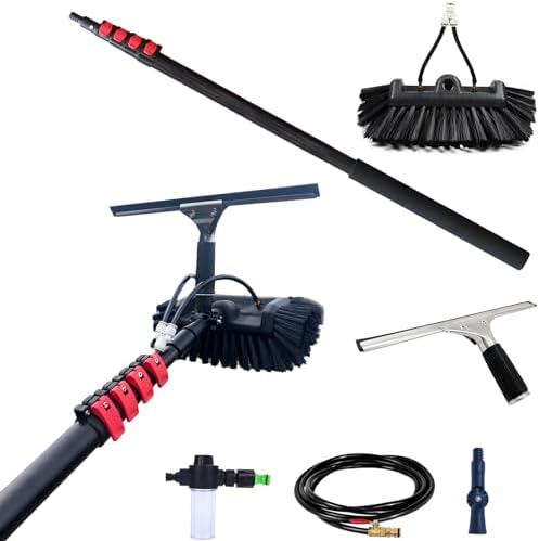 Glass Cleaning Brush Home Water Fed Telescopic Pole Kit Solar Panel Brush Rotating for Photovoltaic Panel3.6-10.8M Window Cleaning Pole Hose Fed Water fed Telescopic Extendable Solar Panel