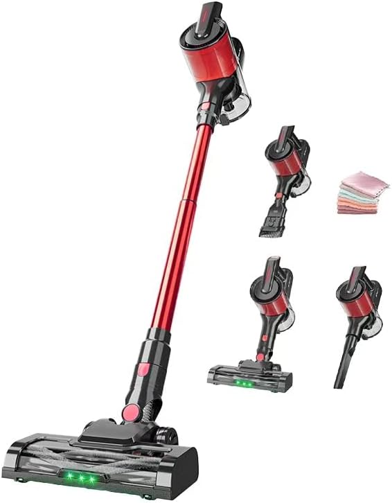 Hearten Cordless Vacuum Cleaner for Home use Strong Suction (red)