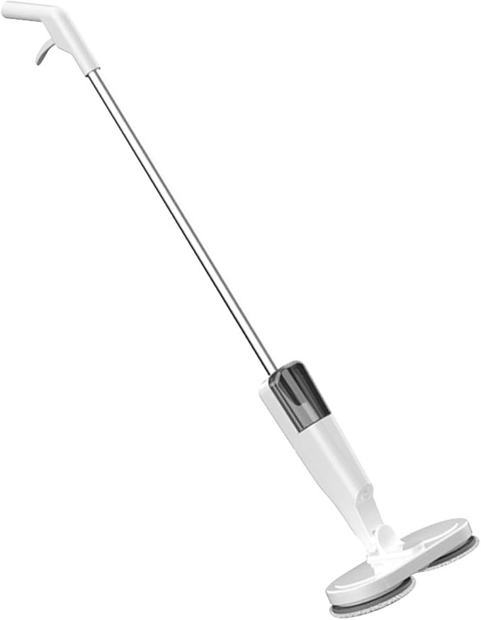 Electric Mop Lightweight Cordless with Water Sprayer Rechargeable 2000mAh Battery White - Quiet Operation Adjustable Length Ideal for Hardwood and Tile Floors (White)