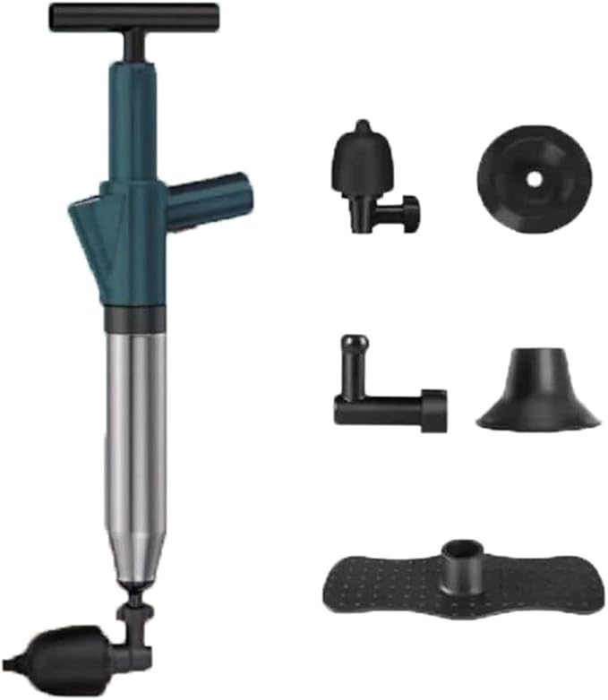 Toilet Plunger Drain Clog Remover with 4 Sized Suckers High Pressure Dredge Plumbing Tool with Barometer Stainless Steel Toilet Dredge for Sewer Pipe Dredging